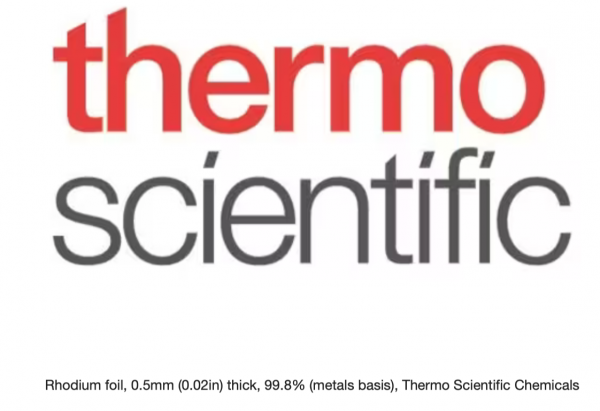 Rhodium foil, dày 0.5mm, 99.8% (Kim loại), Thermo Scientific Chemicals | Rh | CAS: 7440-16-6 | CODE: 011521.FF